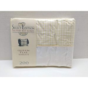 Vtg Stevens Select Edition Queen Flat Sheet Gingham Yellow 200 Thread Count USA